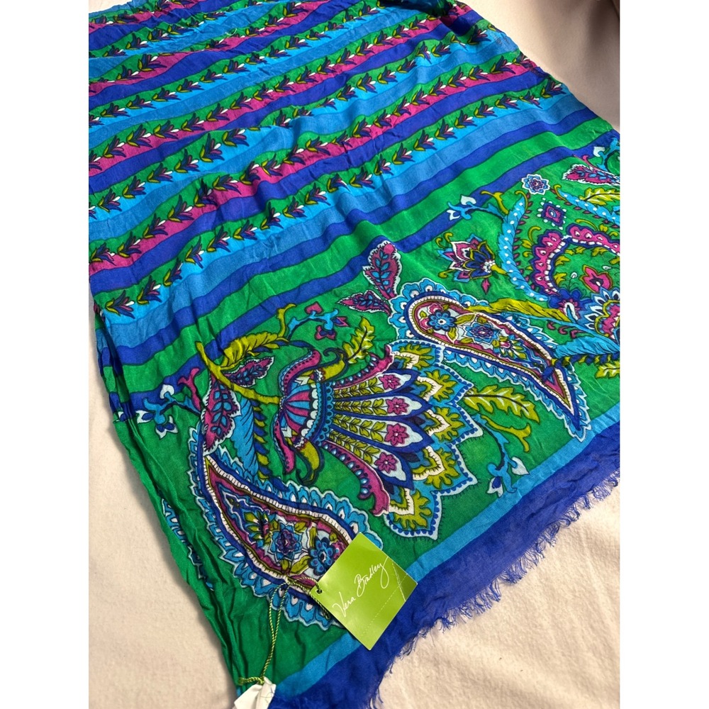 Vera Bradley Soft Fringe Scarf Womens OS Emerald Paisley Blue Green New